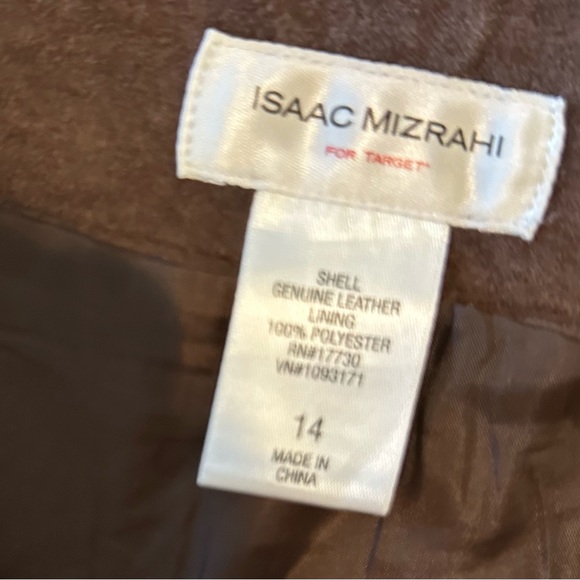Women’s Isaac Mizrahi Front Zip Genuine Brown Suede Leather Midi Skirt Size 14 - Picture 6 of 6
